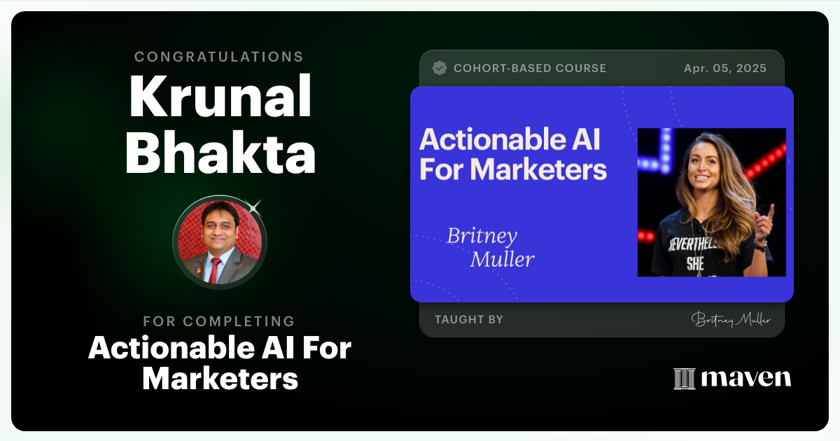 Certificate of Completion for Actionable AI For Marketers