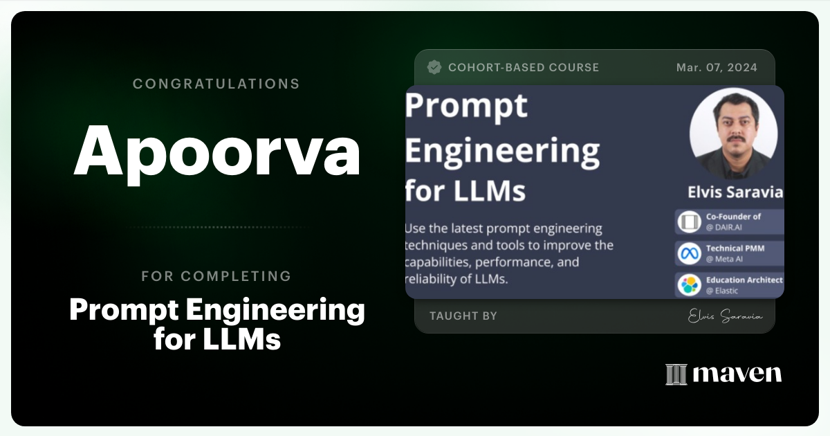 Certificate of Completion for Advanced Prompt Engineering for LLMs