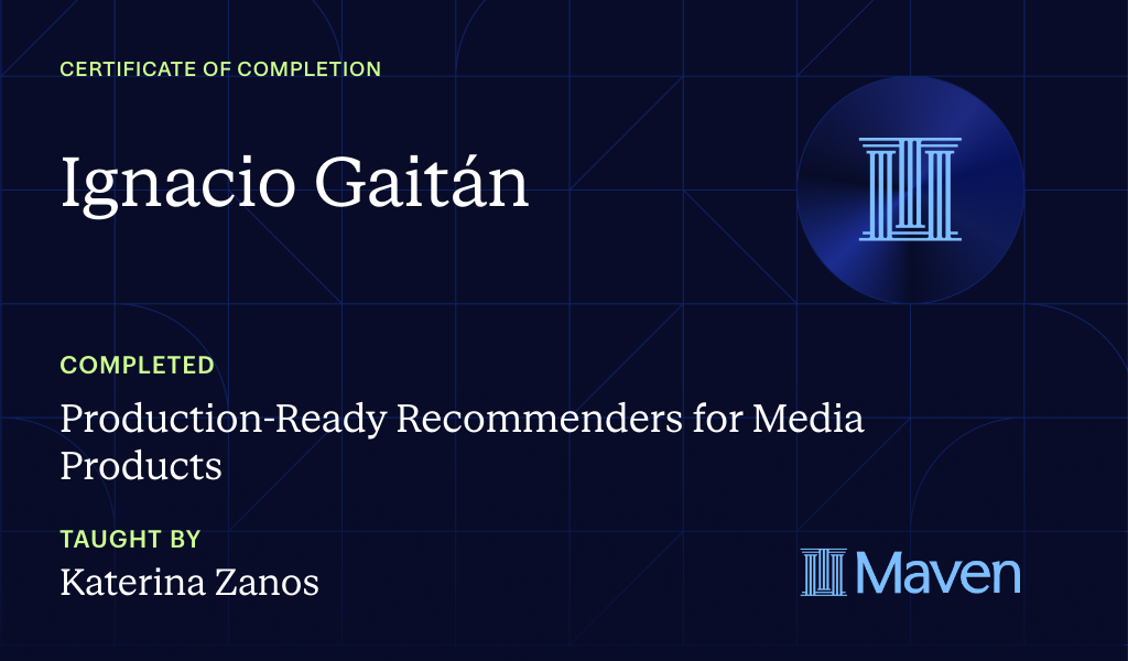 Certificate for Production-Ready Recommenders for Media Products