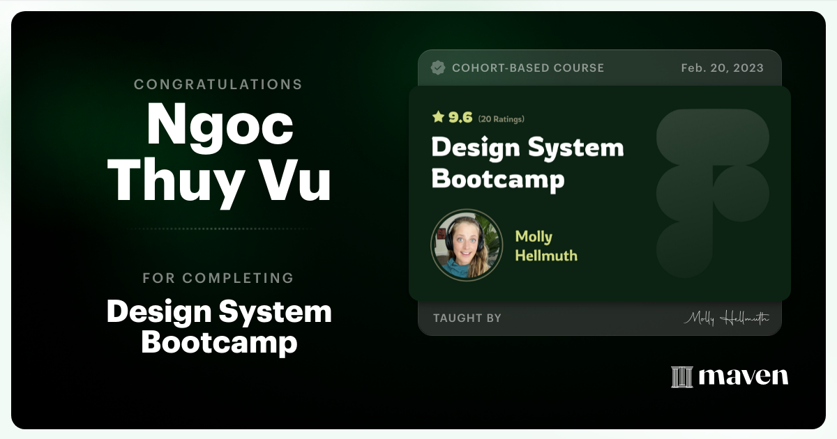 Certificate of Completion for Design System Bootcamp