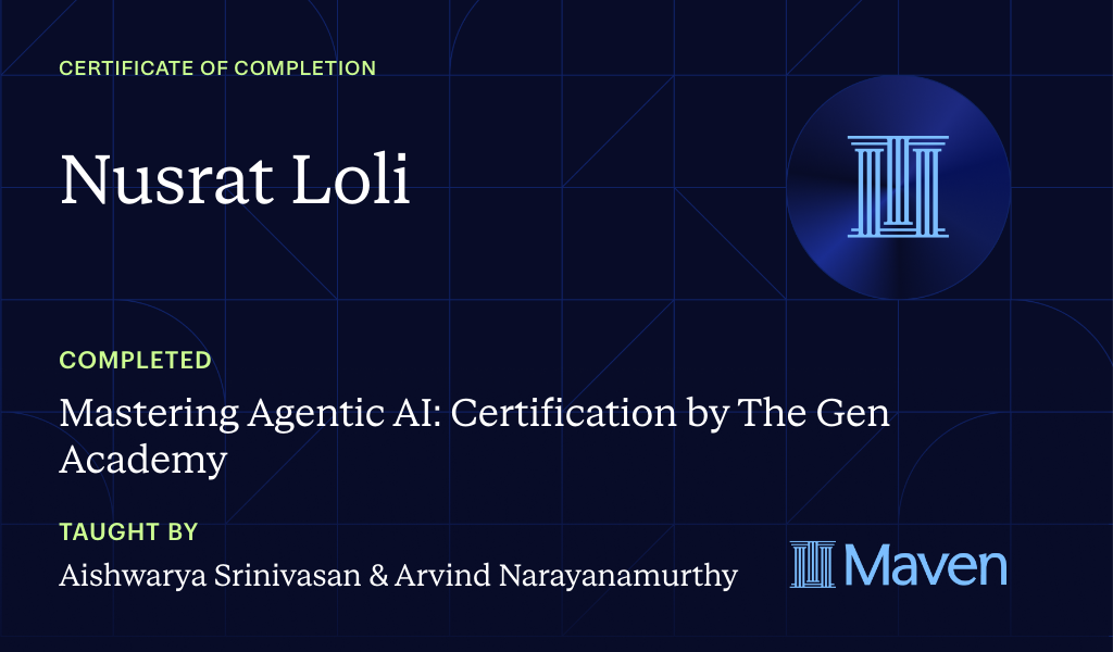 Certificate for Mastering Agentic AI: Certification by The Gen Academy