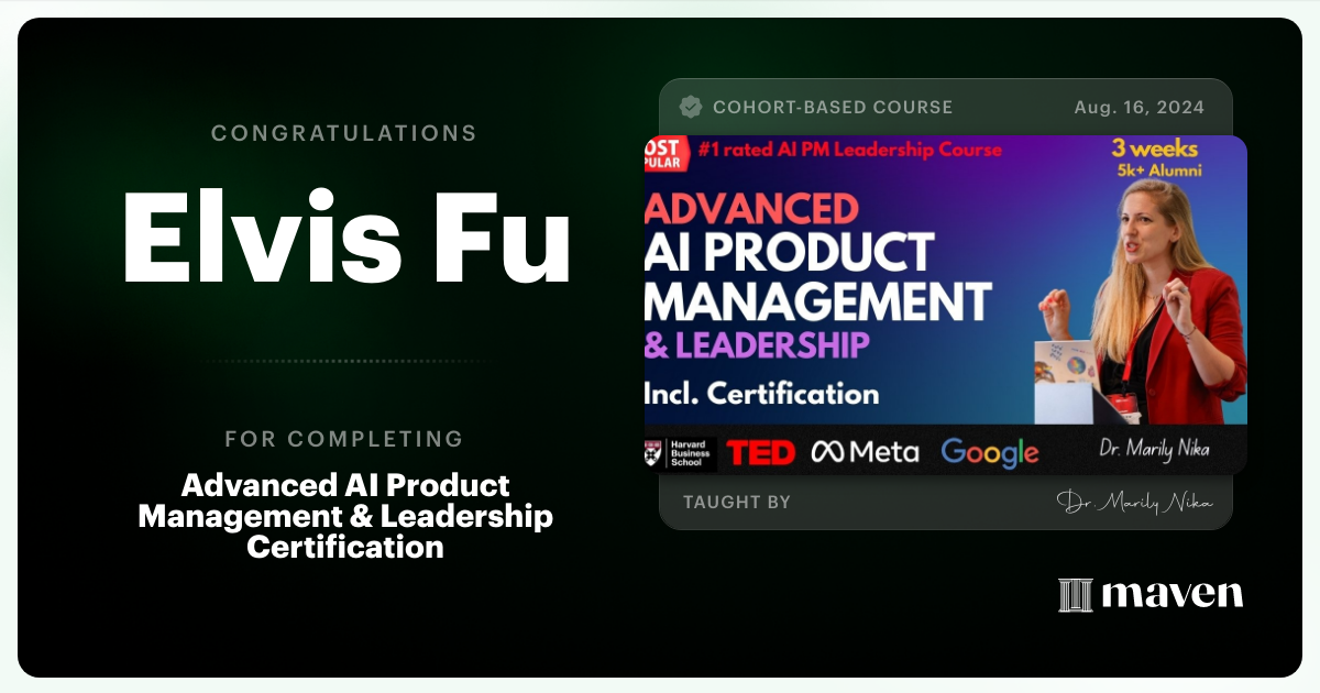 Certificate of Completion for Advanced AI Product Leadership Certification
