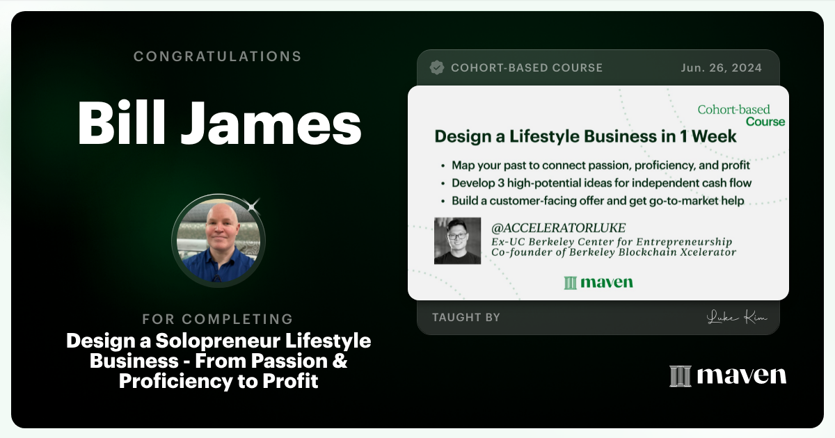 Certificate of Completion for Launch Your Solopreneur Lifestyle Business: From Passion & Proficiency to Profit
