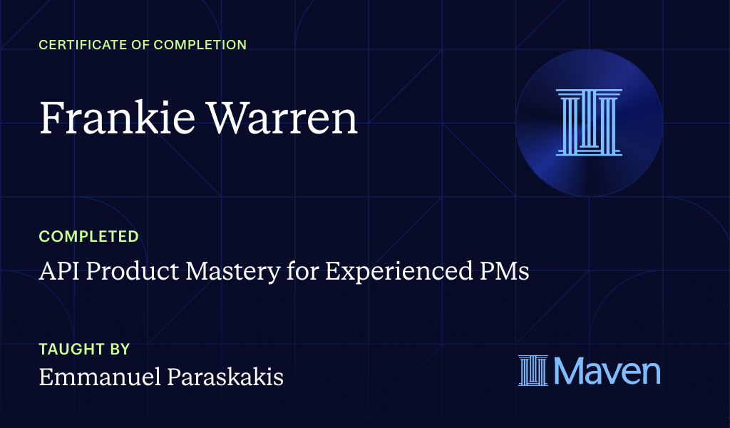 Certificate for API Product Mastery for Experienced PMs