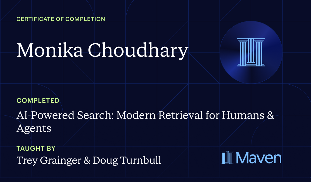 Certificate for AI-Powered Search: Modern Retrieval for Humans & Agents