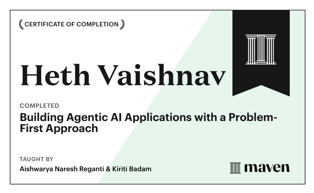 Certificate for Building Agentic AI Applications with a Problem-First Approach