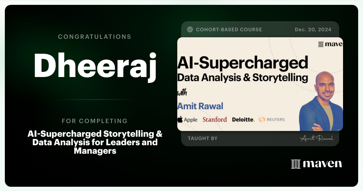 Certificate of Completion for AI-Supercharged Storytelling & Data Analysis for Leaders and Managers