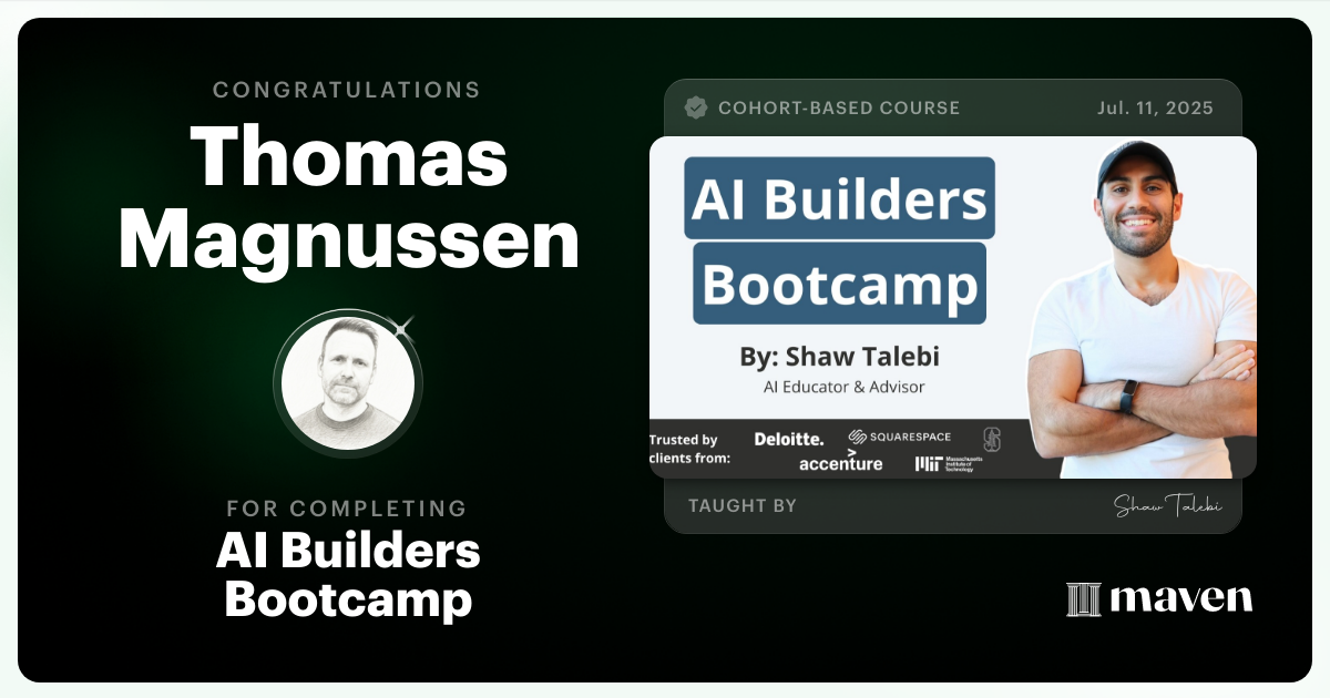 Certificate of Completion for AI Builders Bootcamp