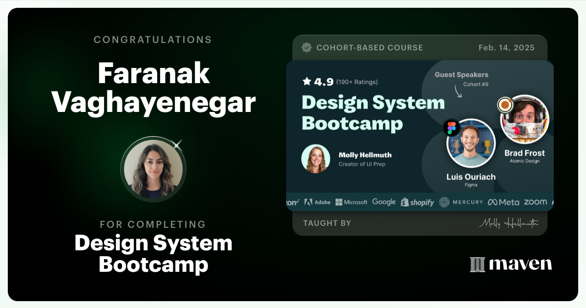 Certificate of Completion for Design System Bootcamp