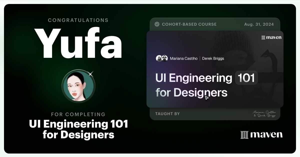 Certificate of Completion for UI Engineering 101 for Designers