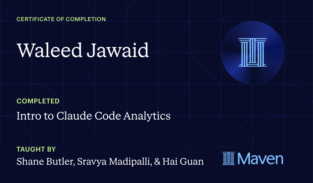 Certificate for Intro to Claude Code Analytics