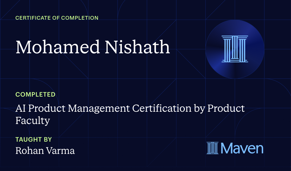Certificate for AI Product Management Certification by Product Faculty