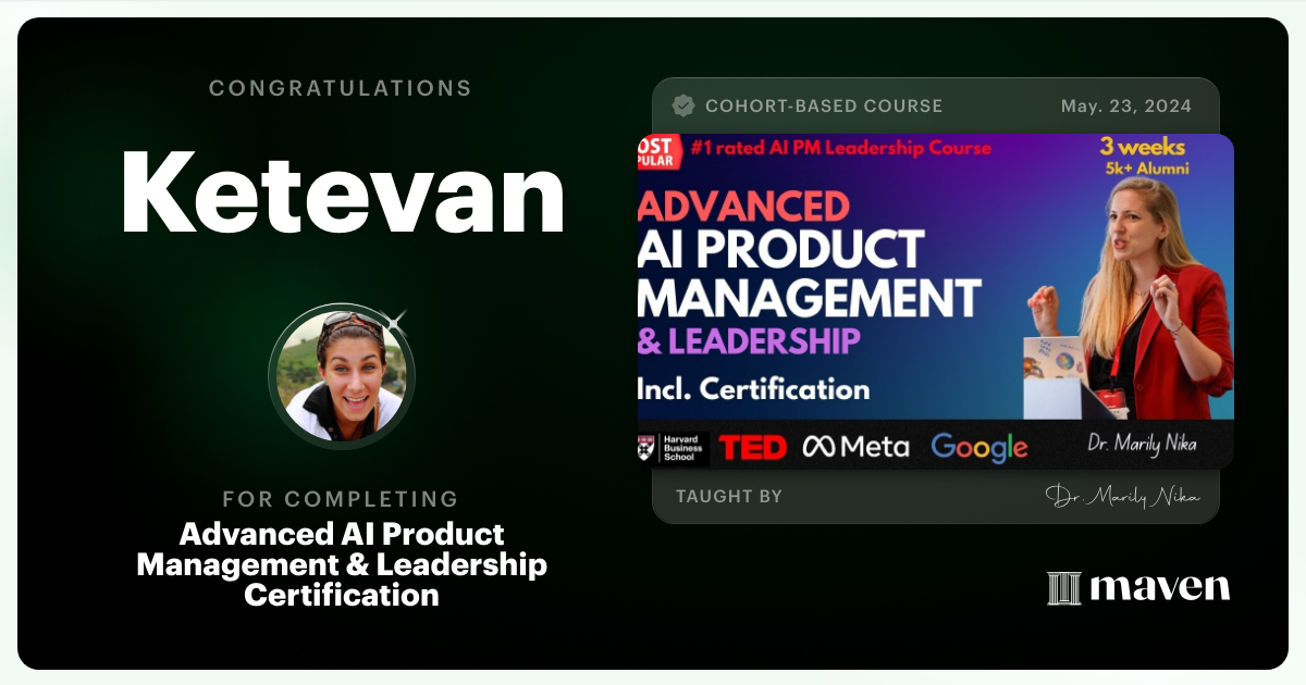 Certificate of Completion for Advanced AI Product Leadership Certification