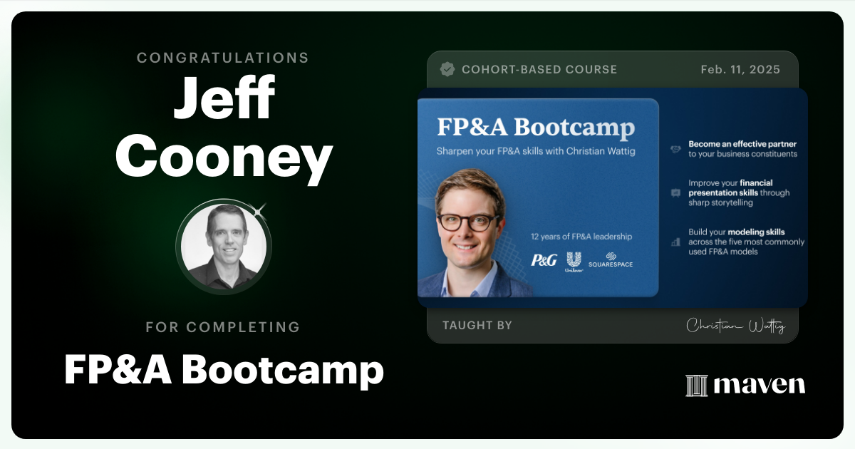 Certificate of Completion for FP&A Bootcamp