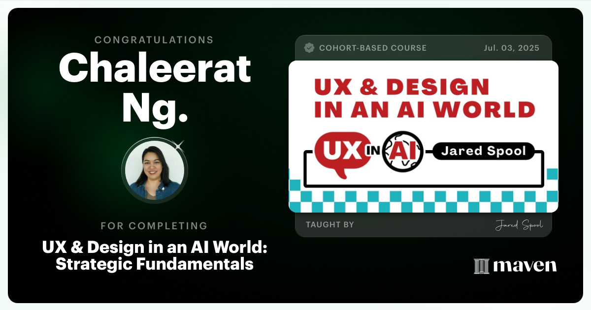 Certificate of Completion for UX & Design for Today's AI Functionality