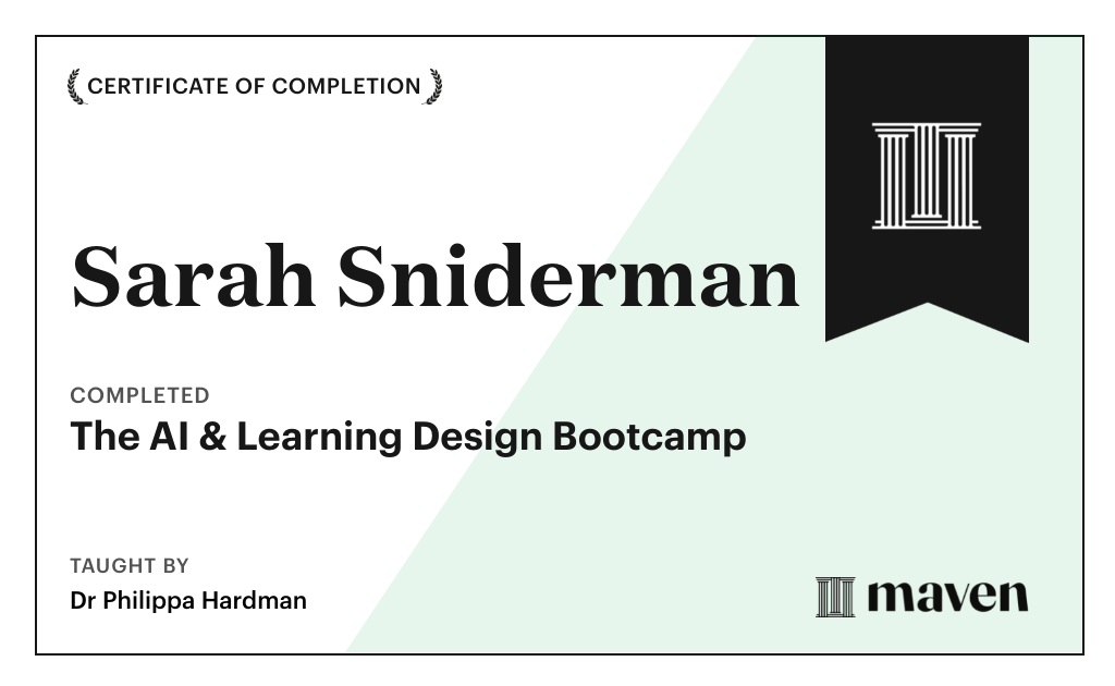 Certificate for The AI Bootcamp for L&D