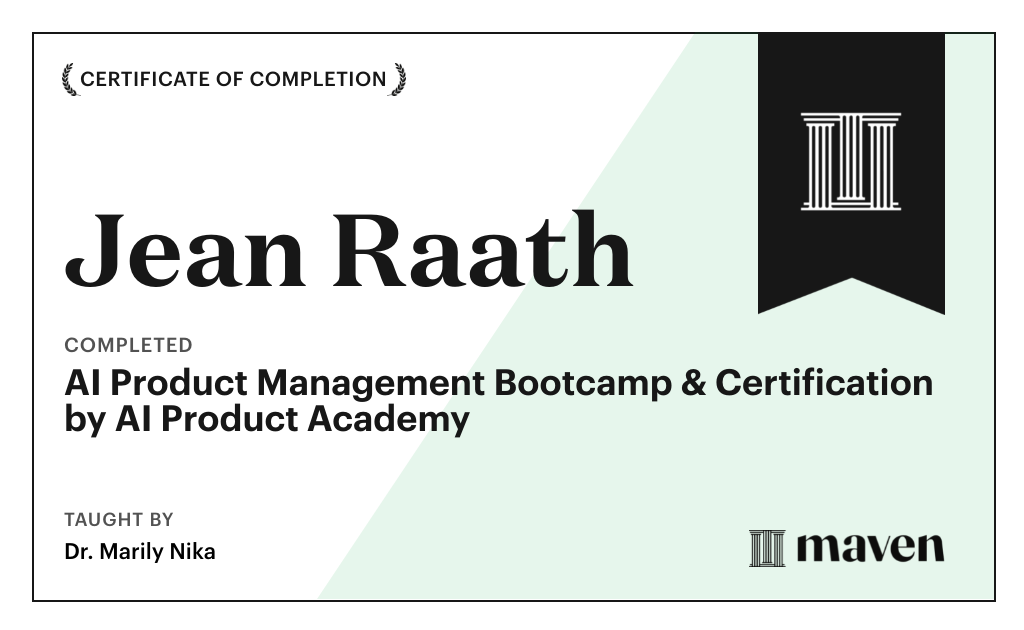 Certificate for AI Product Management Bootcamp & Certification by AI Product Academy