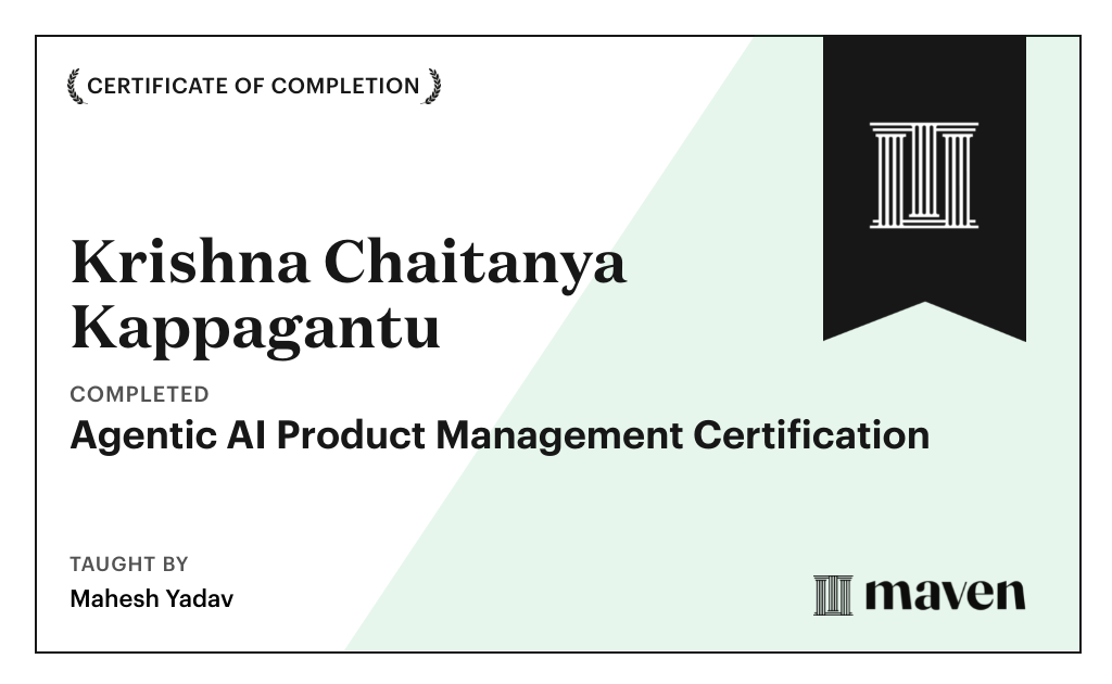 Certificate for Agentic AI Product Management Certification
