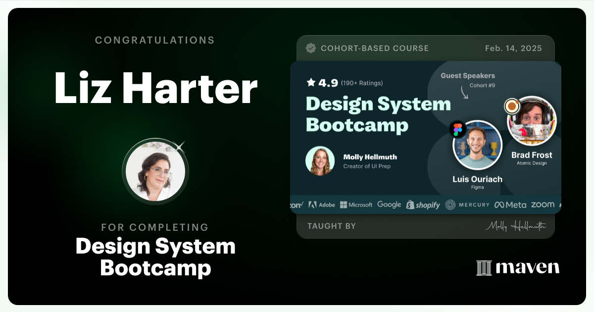 Certificate of Completion for Design System Bootcamp