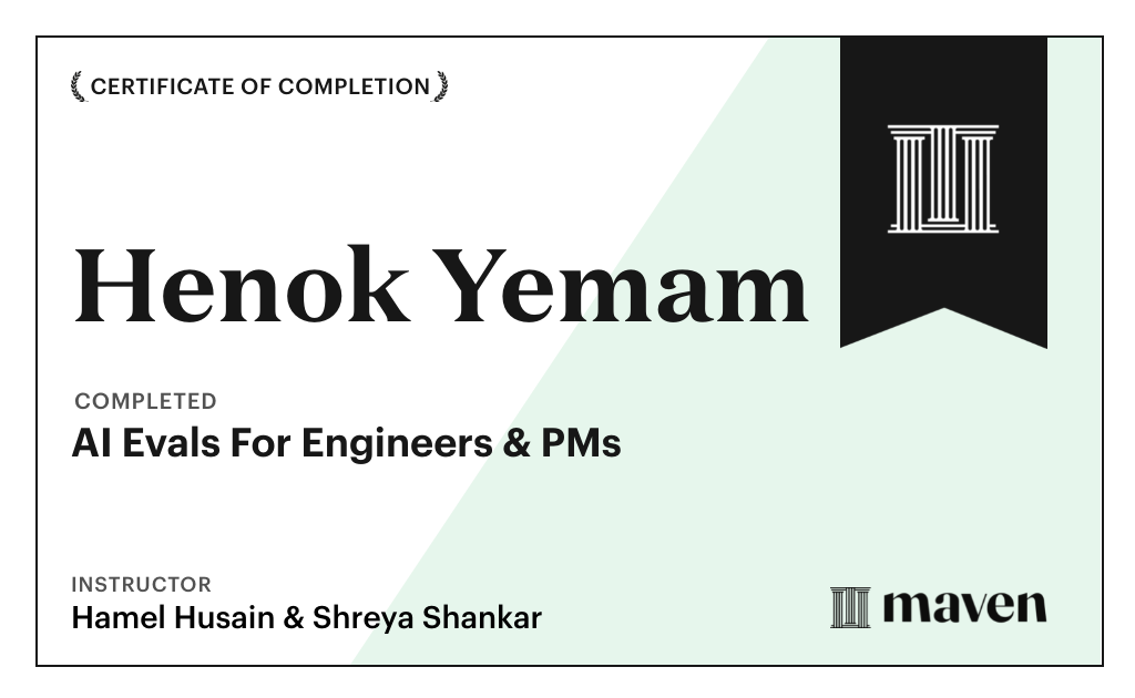Certificate for AI Evals For Engineers & PMs
