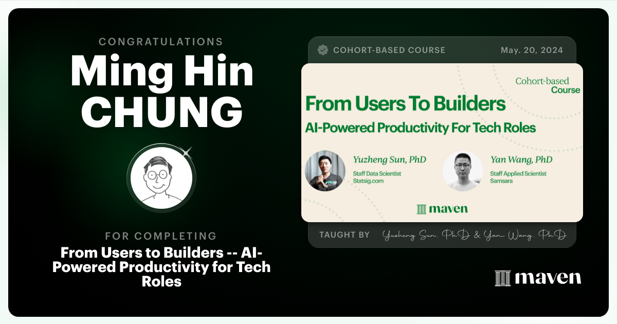 Certificate of Completion for Build with AI: Mindset, Habits & Tools for the Next 20 Years