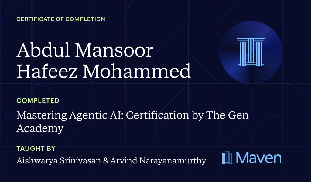 Certificate for Mastering Agentic AI: Certification by The Gen Academy