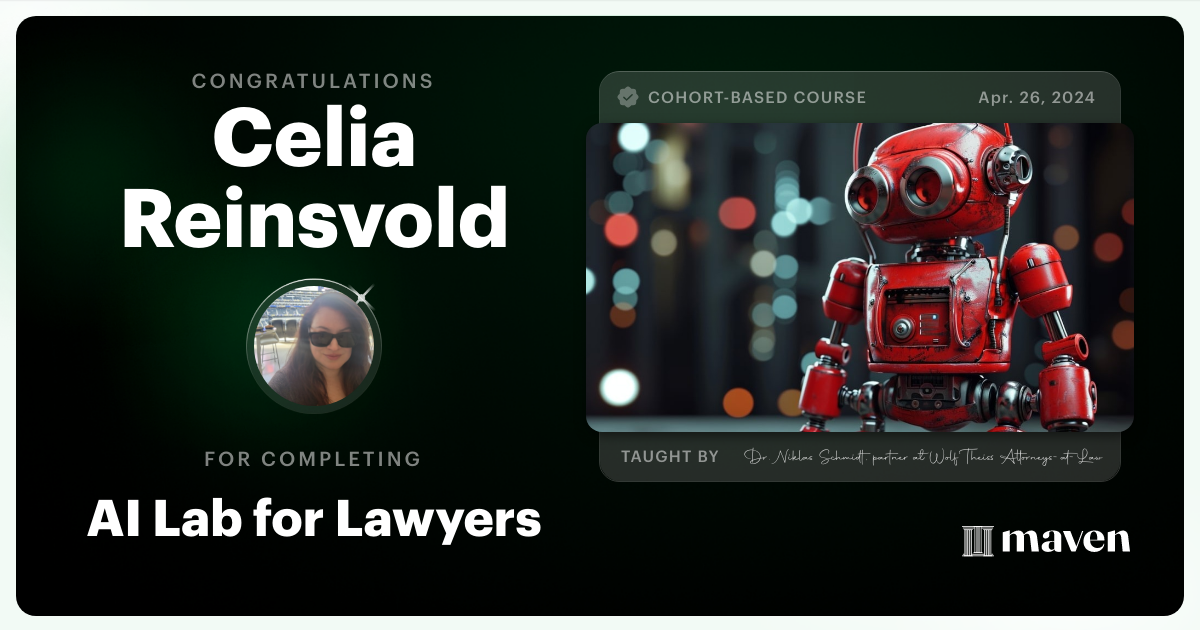 Certificate of Completion for AI Lab for Lawyers