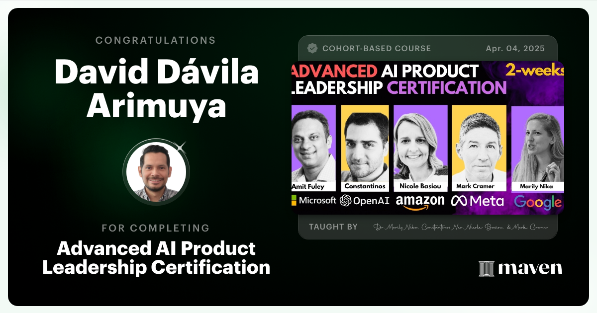 Certificate of Completion for Advanced AI Product Leadership Certification