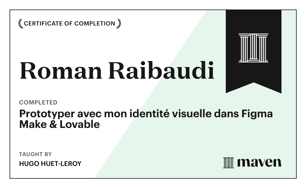 Certificate for AI Discipline | Prototyper avec mon identité visuelle dans Figma Make & Lovable