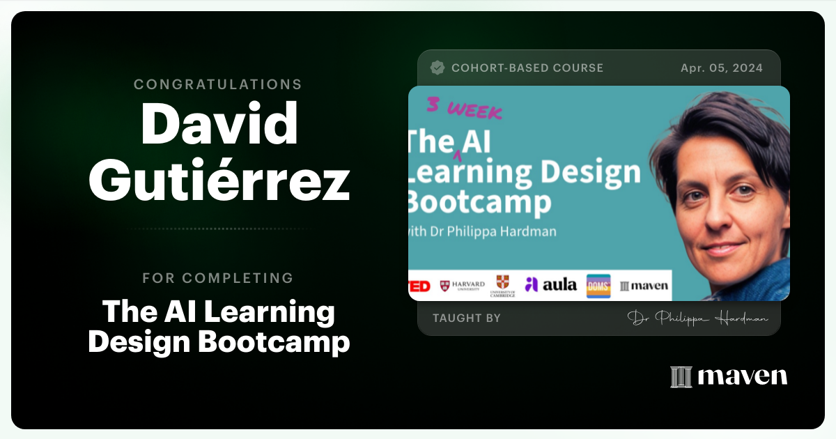 Certificate of Completion for The AI Bootcamp for L&D