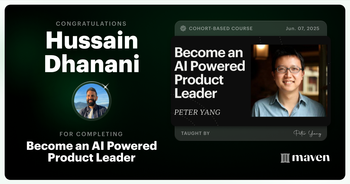 Certificate of Completion for Become an AI Powered Product Leader