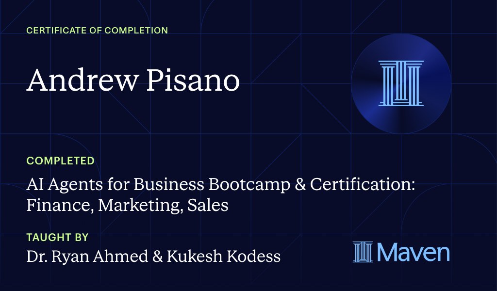 Certificate for AI Agents for Business Certification: Automate Finance, Marketing & Sales
