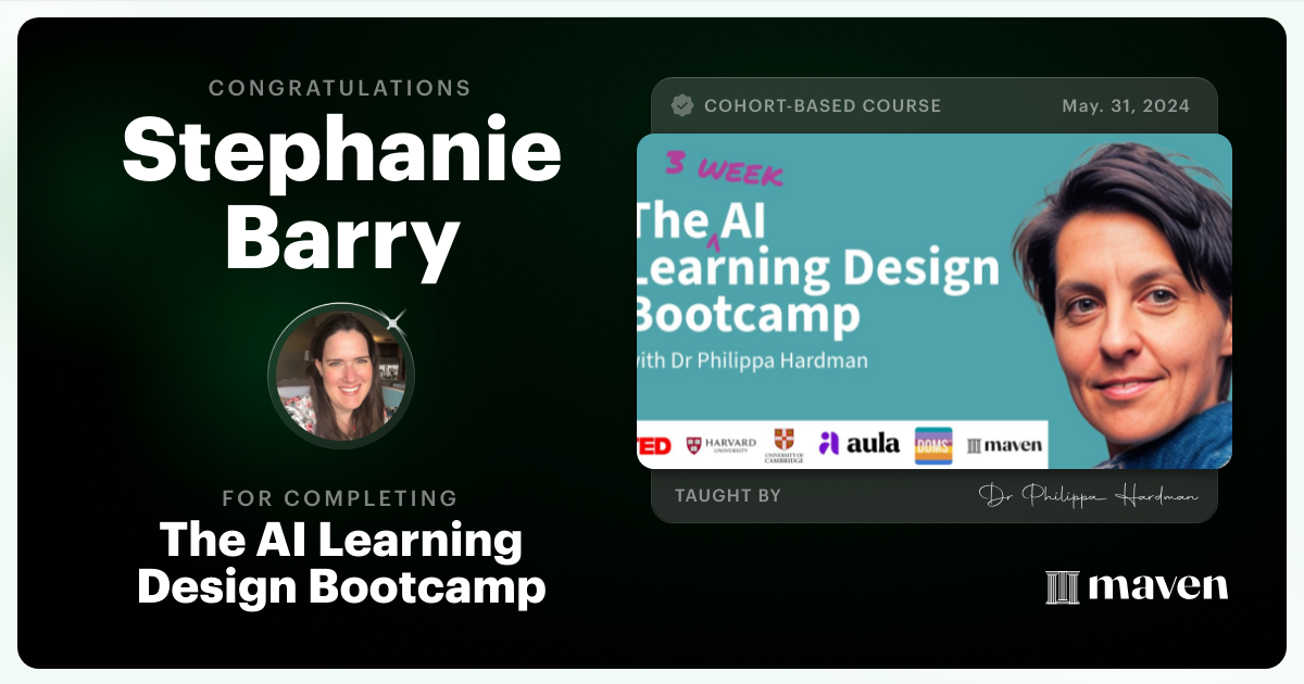 Certificate of Completion for The AI Bootcamp for L&D