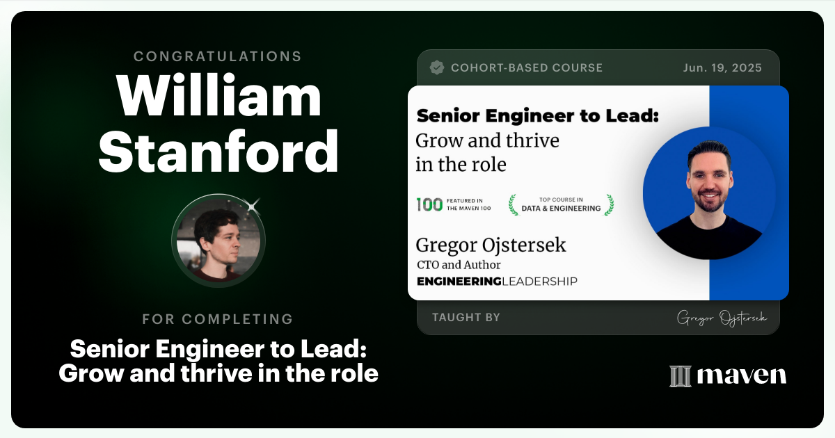 Certificate of Completion for Senior Engineer to Lead: Grow and thrive in the role