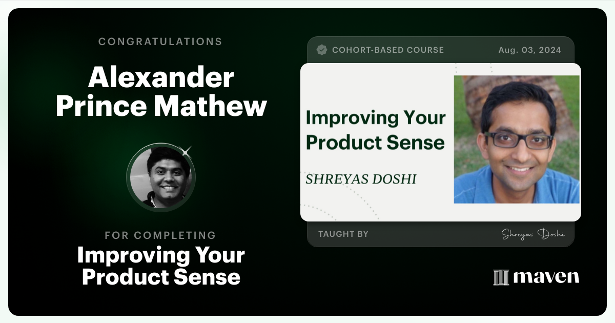 Certificate of Completion for World-class Product Sense in Practice