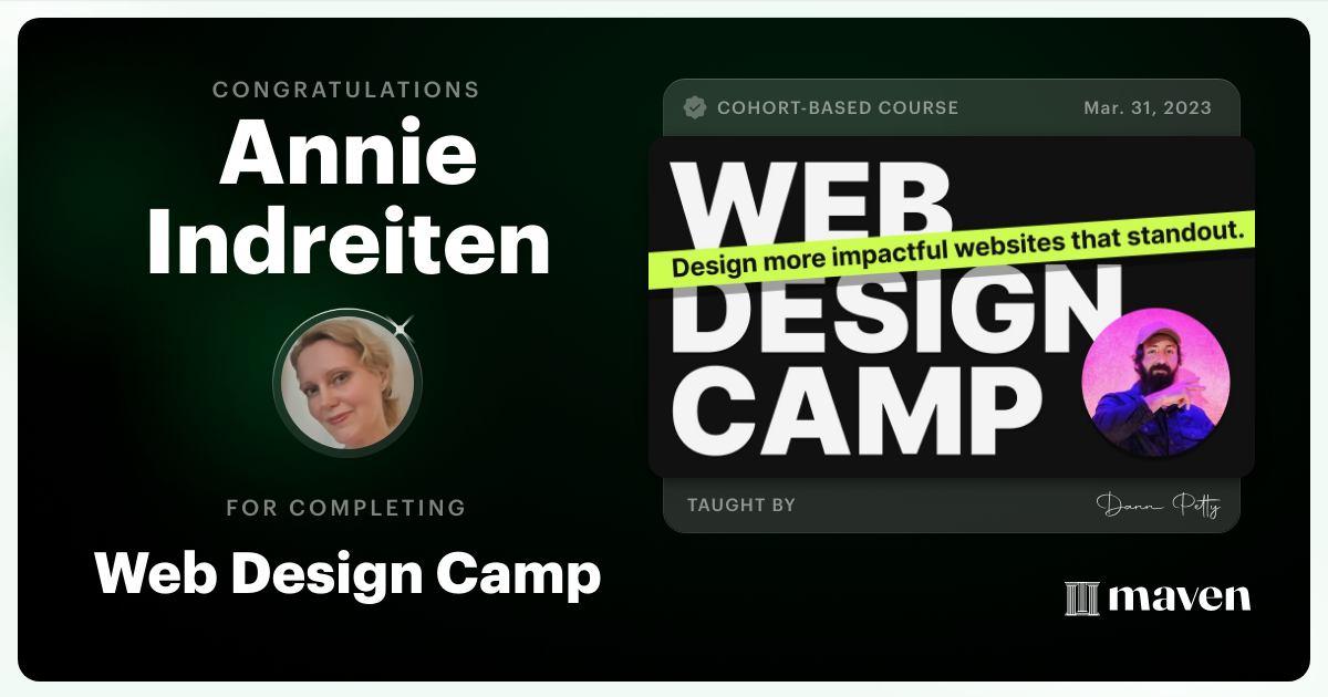Certificate of Completion for Web Design Camp