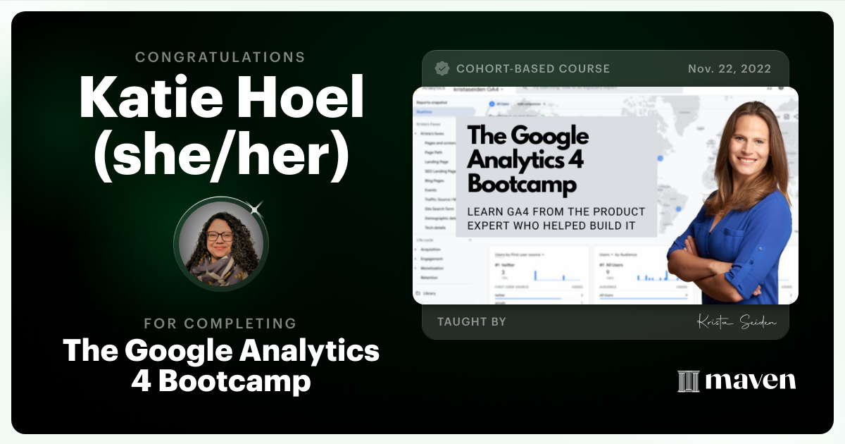 Certificate of Completion for The Google Analytics 4 Bootcamp