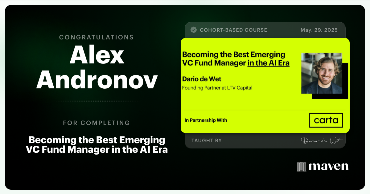 Certificate of Completion for Becoming the Best Emerging Manager in the AI Era