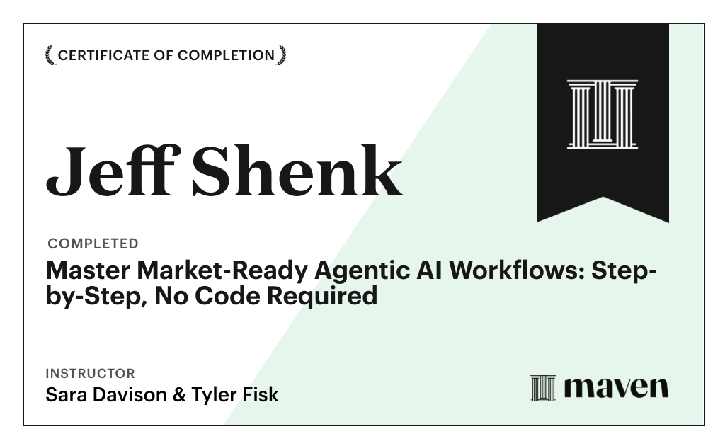 Certificate for Master Market-Ready Agentic AI Workflows: Step-by-Step, No Code Required