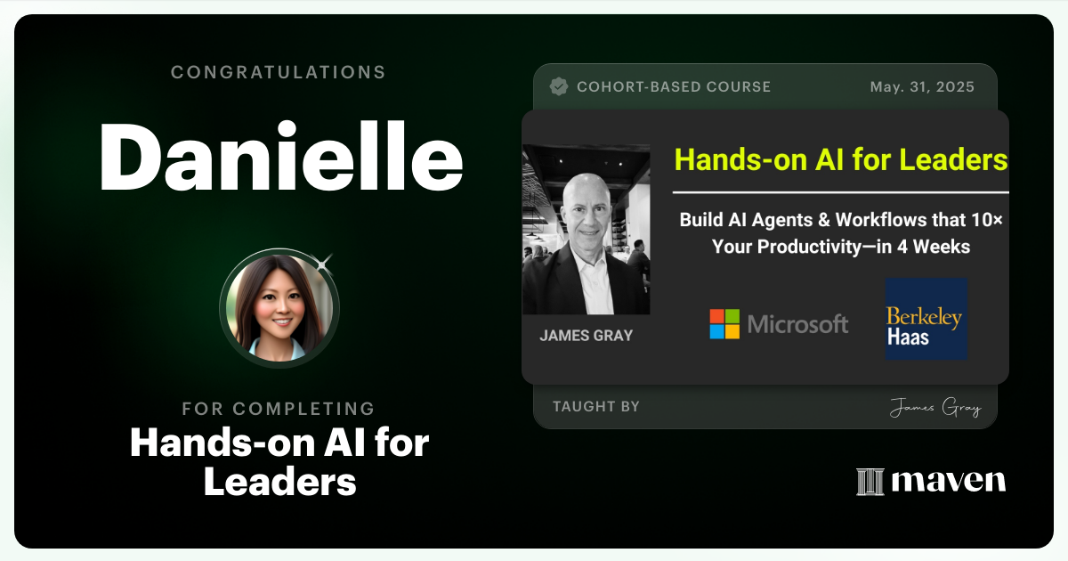Certificate of Completion for Hands-on Agentic AI for Leaders