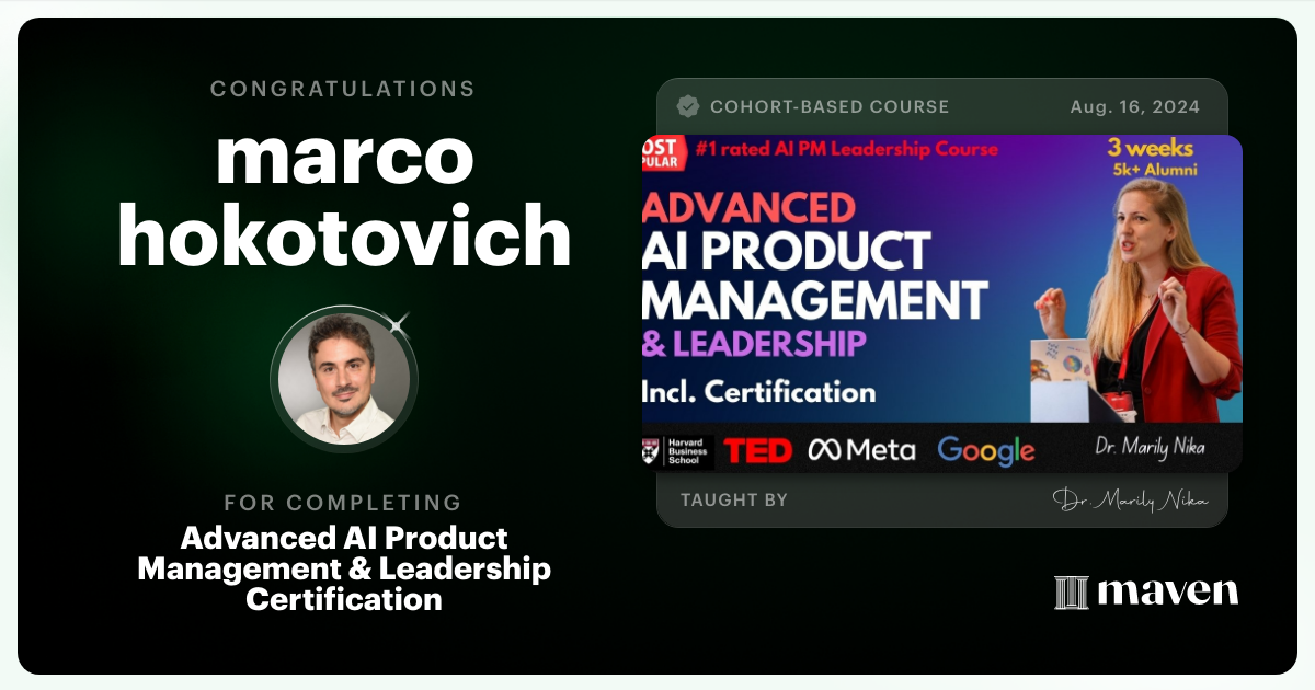 Certificate of Completion for Advanced AI Product Leadership Certification