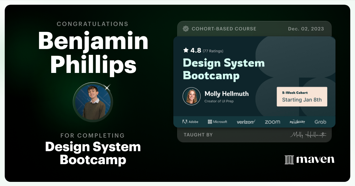 Certificate of Completion for Design System Bootcamp