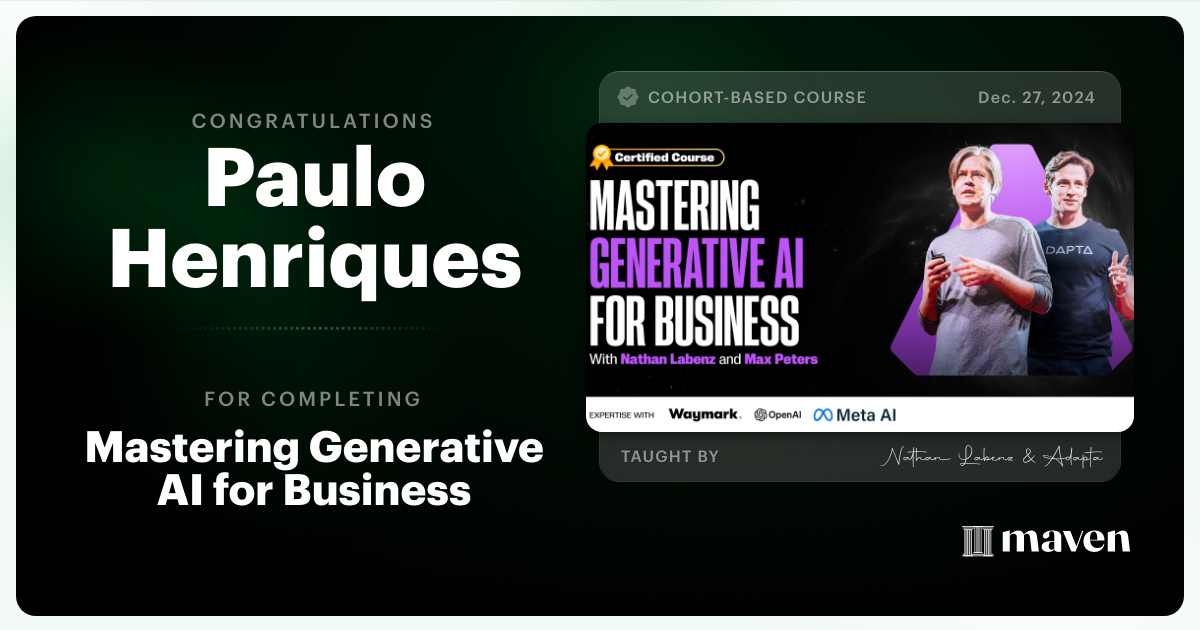 Certificate of Completion for Mastering Generative AI for Business