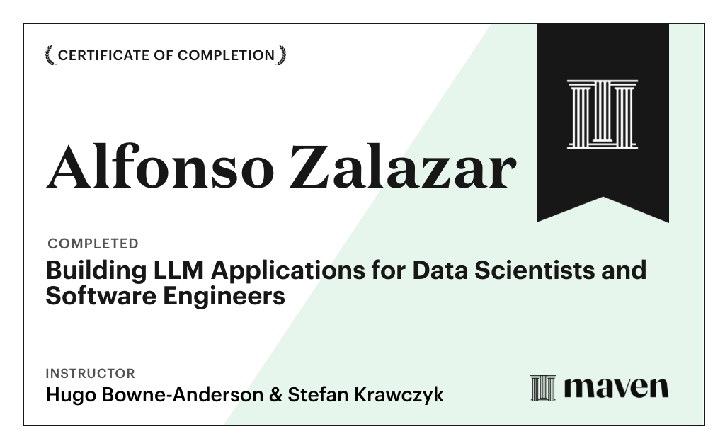 Certificate for Building AI Applications for Data Scientists and Software Engineers
