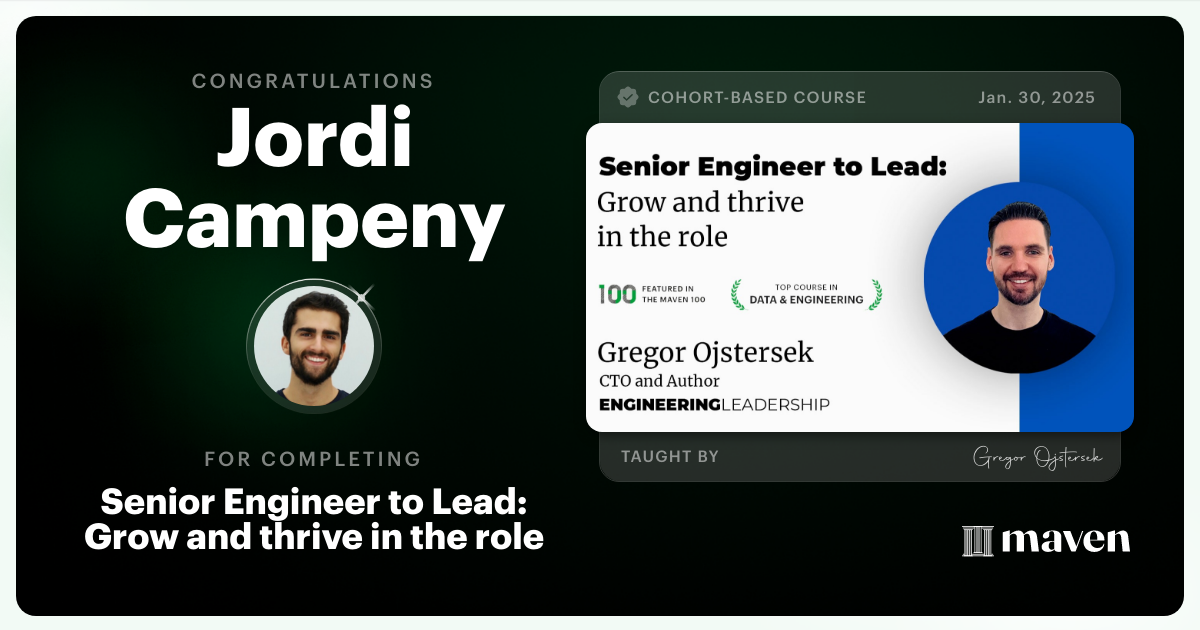 Certificate of Completion for Senior Engineer to Lead: Grow and thrive in the role