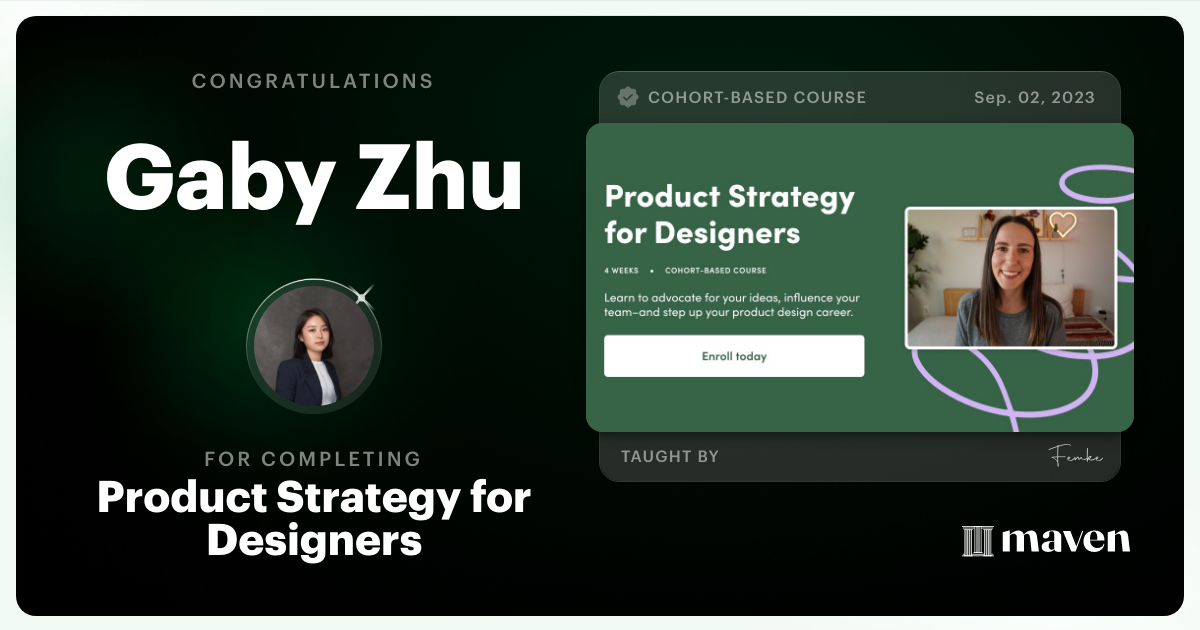 Certificate of Completion for Product Strategy for Designers