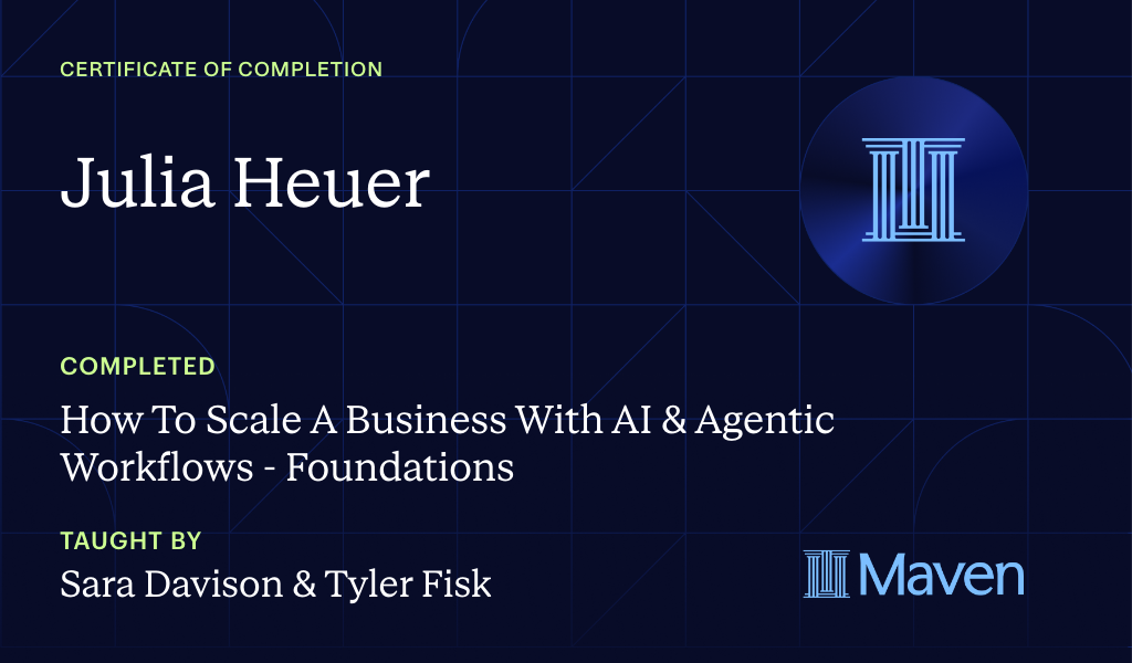 Certificate for How To Scale A Business With AI & Agentic Workflows - Foundations