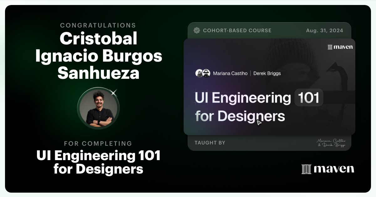 Certificate of Completion for UI Engineering 101 for Designers