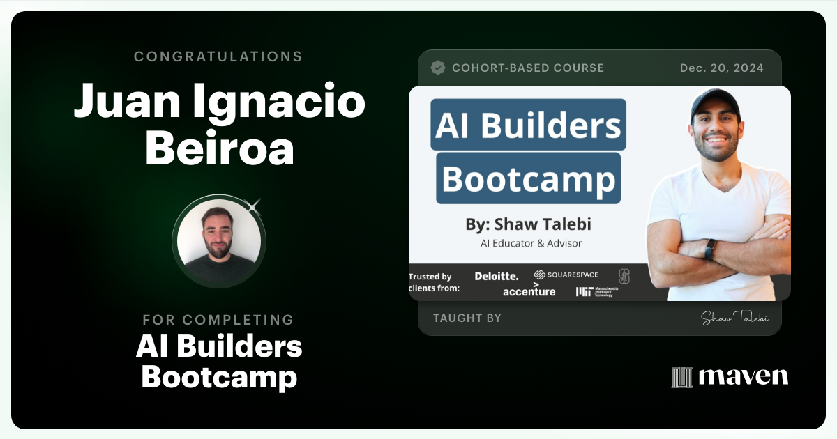 Certificate of Completion for AI Builders Bootcamp