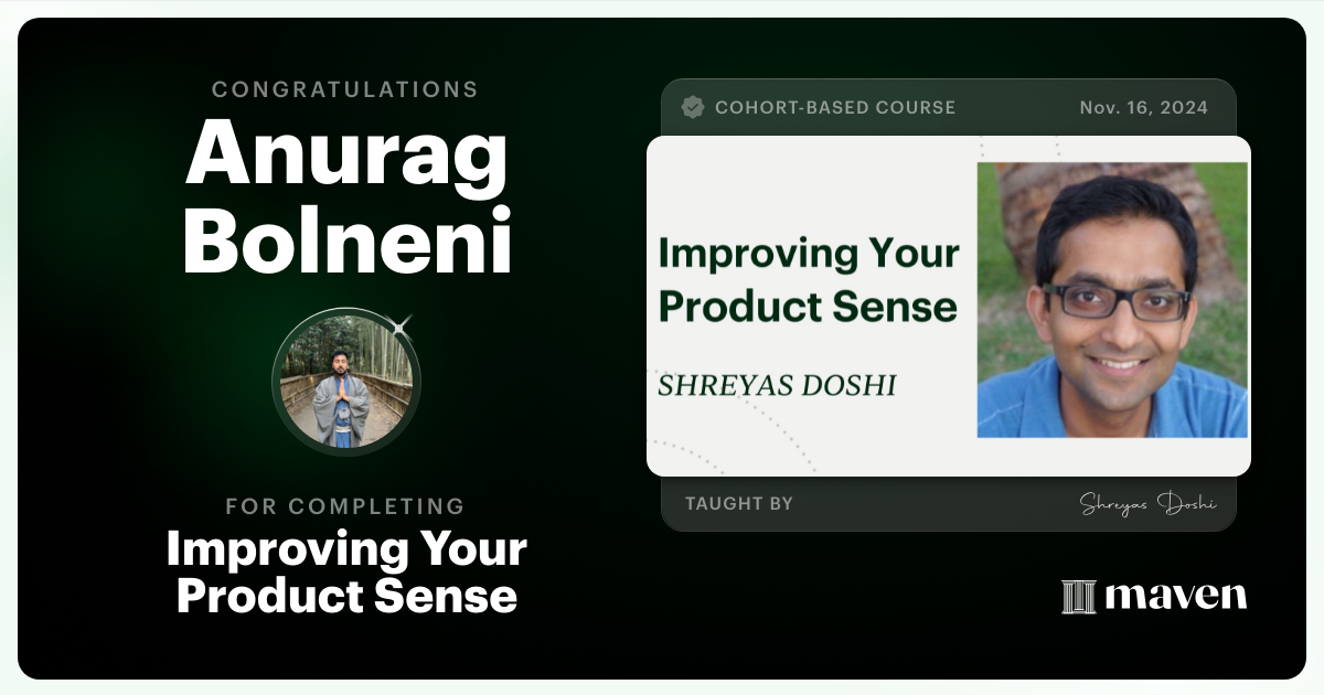Certificate of Completion for World-class Product Sense in Practice